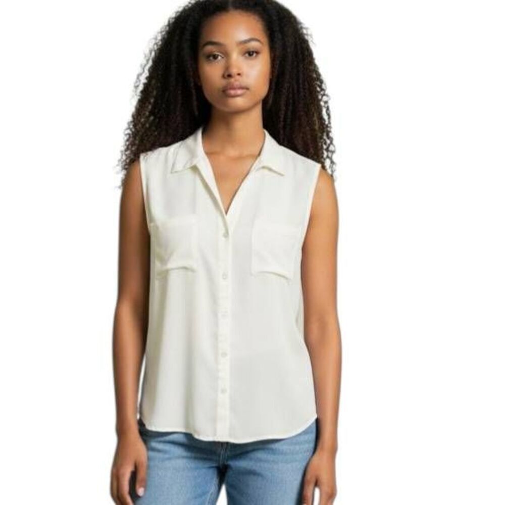 FUN & FLIRT CREAM SHEER SLEEVELESS BLOUSE SZ.M GUC.